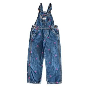 Oshkosh Denim Overalls Pink Embroidered Bird Toddler Girls 4T